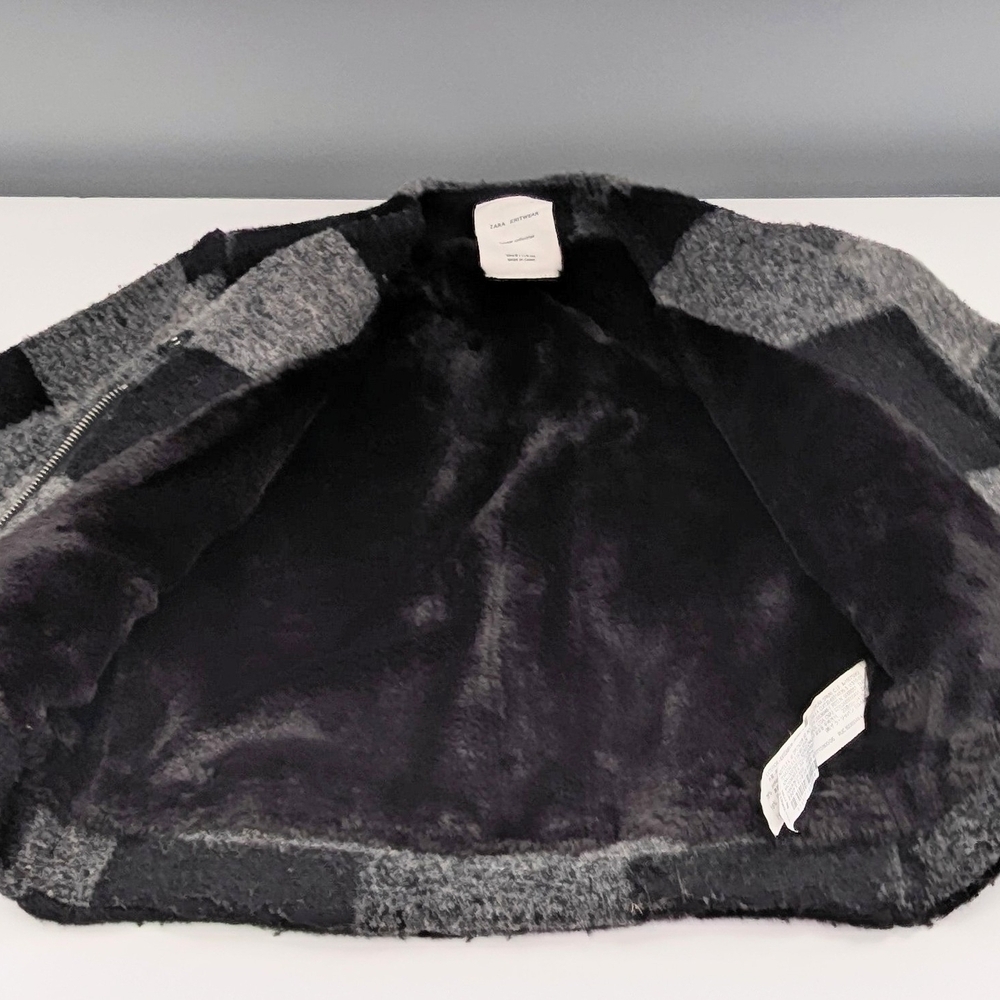 Zara Kids (Size 6) Black & Gray Checkered Wool Blend Jacket w/Faux-Fur Lining - Picture 8 of 16